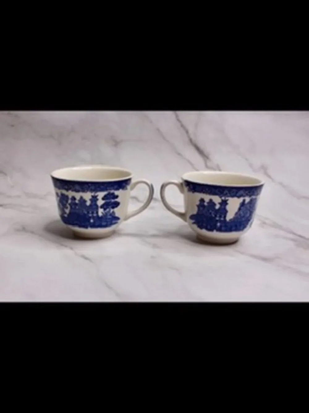 Set of Two Blue Willow Pattern Tea Cups